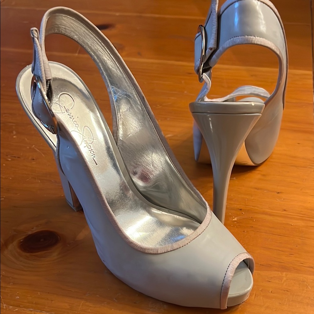 Jessica Simpson Gray Stiletto Heels Peep-Toe